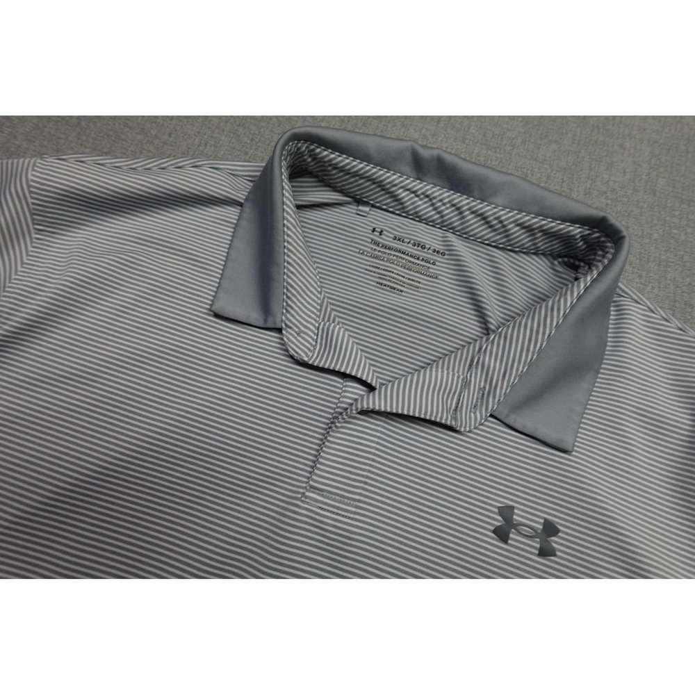 Under Armour The Performance Polo Mens 3XL Gray Stripe Golf HeatGear Stretch